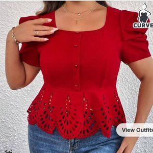 S082 Red Peplum Top 0XL Fits size 14